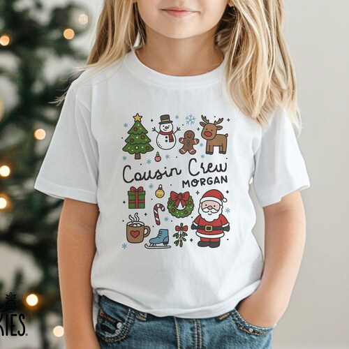 Personalized Christmas Cotton Shirts for Kids: Coquette Doodles Cousin Crew T-Shirt - BL2452