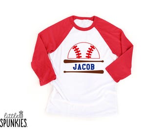 Personalized Kids Sports Shirt: Baseball and Bats with Custom Name Toddler Raglan - XL24662