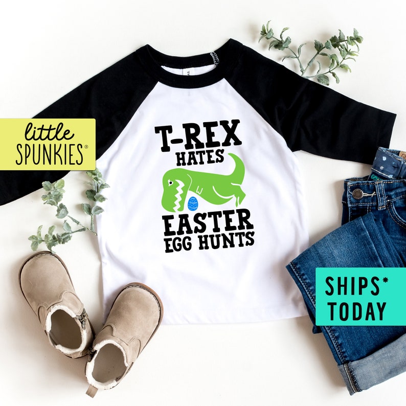 Dinosaur Easter Shirts T-Rex Hates Easter Egg Hunts Toddler Raglan Toddler Baseball Tee