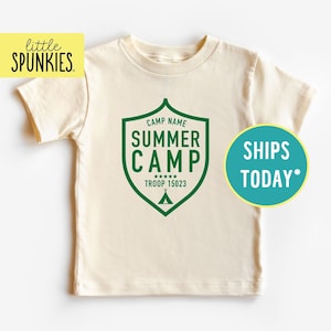 Custom Summer Camp Shirt for Kids, Matching Troop Shirts, Personalized Camping Natural T-Shirt (SUMMER CAMP BADGE)