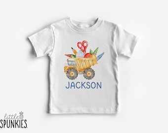 Custom Name Dump Truck T-Shirt: Personalized School Construction Shirt for Kids - WL23717