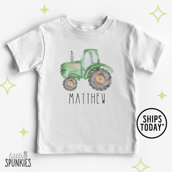 Watercolor Green Farm Tractor with Custom Name T-Shirt: Gift for Farm Kid - SL19169