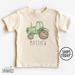 Watercolor Green Farm Tractor with Name Natural Tee, Kids Custom Shirt, Boy Farm T-Shirt - SL19169