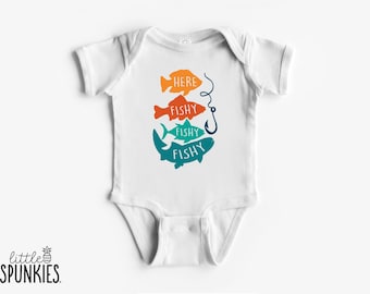 Here Fishy Fishy Onesies® Brand: Funny Fishing Baby Bodysuit -  YL25883
