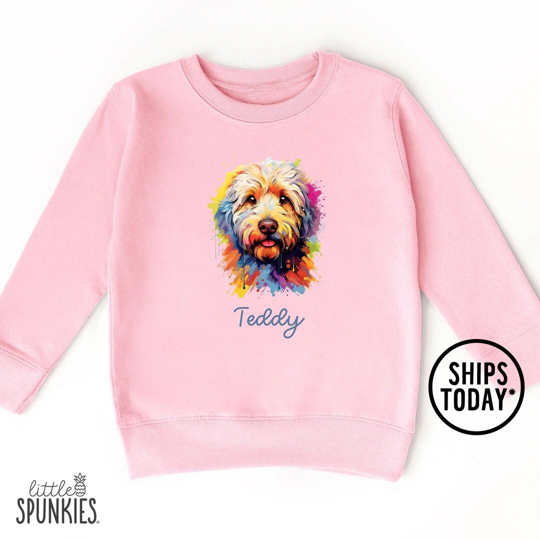 Goldendoodle Sweatshirt for Kids, Watercolor Doodle Dog With Name