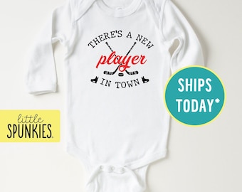 There's a New Player in Town Onesies® Brand, Hockey Baby Reveal, Cute Sports Onesies® Brand