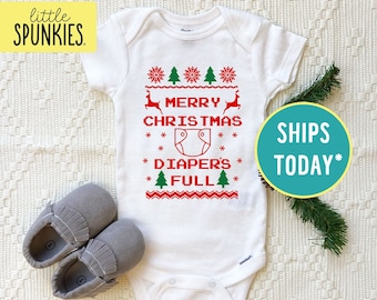 Merry Christmas Diapers Full Onesies® Brand, Funny Holiday Onesies® Brand for Baby, Christmas Party Outfit for Kids
