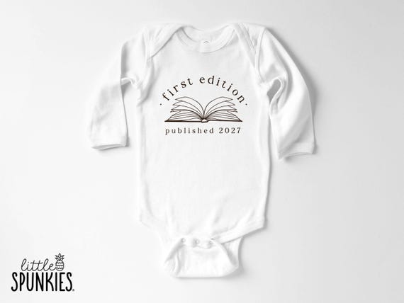 First Edition Published Custom Year Onesies® Brand, Book Lover Baby Shower Gift, Bookclub Theme Pregnancy Reveal - OL15682