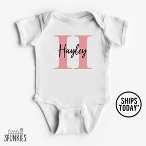 Alphabet Baby Girl Name Onesies® Brand, Custom Girl Onesies® Brand, Personalized Baby Announcement Outfit (PINK) - UL21352