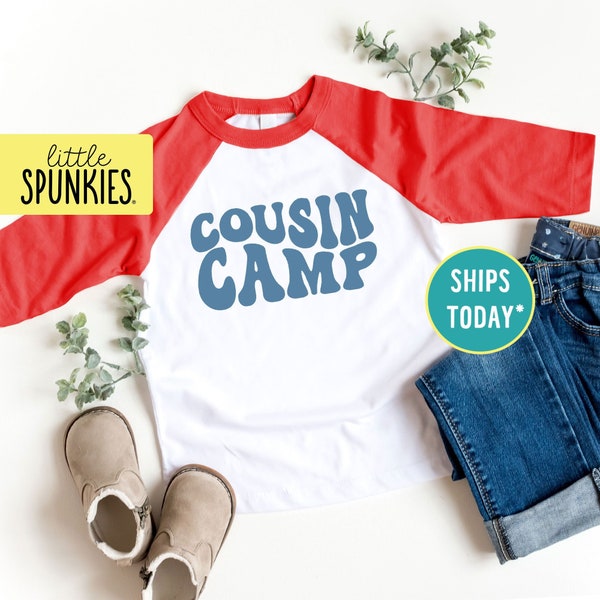 Outdoor Summer Shirts, Cousin Camp Raglan Tee for Kids, Summer Camping Shirt