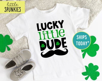 Boys St Patricks Day T-Shirt, Lucky Little Dude Mustache Shirt, Toddler Boy Graphic Tee