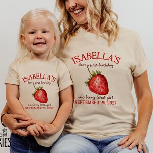 Berry First Birthday with Birth Date Shirt, Strawberry Birthday T-Shirt, Family Matching T-Shirts - PL16842