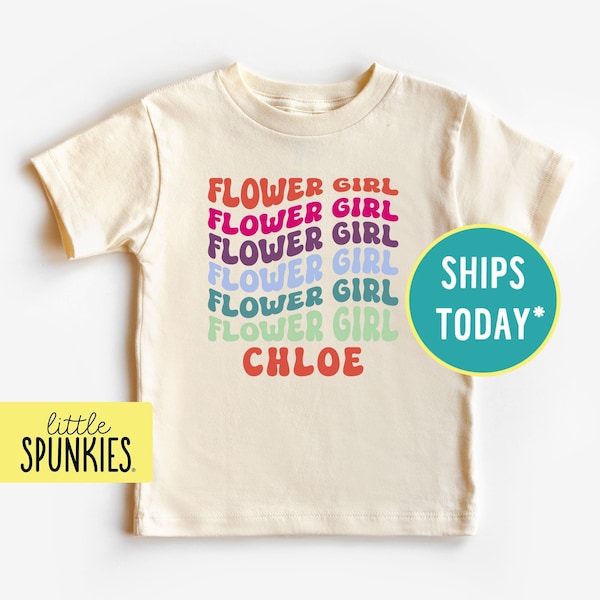 Retro Flower Girl with Name Natural Shirt, Custom Wedding for Girls, Bridal Party Tshirt (RETRO FLOWER GIRL)