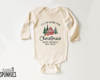 Holiday Pregnancy Reveal Baby Bodysuit: I'll Be Home for Christmas with Custom Text Onesies® Brand - BL2412