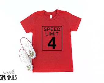 Car Racing 4th Birthday Shirt: Speed Limit Four Graphic Tee - PL16830