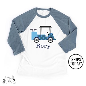 Blue Golf Cart with Custom Name Raglan, Golfing T-Shirt for Toddler Boys, Gift for Golfer - XL24869