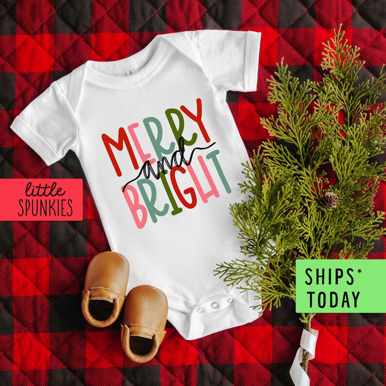 Merry & Bright Onesie®, Cute Christmas Onesies®, Colorful Holiday Baby Bodysuit 