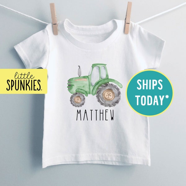 Watercolor GreenFarm  Tractor with Name Toddler Tee, Custom Kids Name, Gift for Farmer (GREEN FARM TRACTOR)