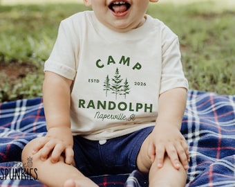 Custom Family Camping Vacation Shirts: Camp Last Name with Pine Trees Graphic Tee - YL25997