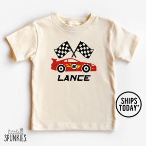Retro Race Car Outfit: Custom Name & Age Cotton T-Shirt