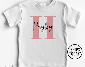 Personalized Girl Alphabet Letter Shirt, Custom Kids Initial with Name Shirt, Cute Shirts for Girls (PINK) - UL21352