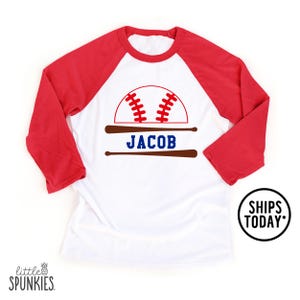 Personalized Kids Sports Shirt: Baseball and Bats with Custom Name Toddler Raglan - XL24662