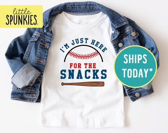 Baseball Lover Shirt, I'm Just Here for the Snacks Toddler Tee, Game Day Vibes Shirts for Kids (BASEBALL)