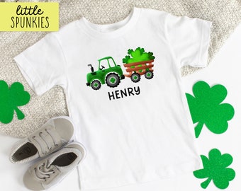 Irish Watercolor Clover Tractor with Name, Personalized Shamrock T-Shirt, Cute St Patricks Day Farm Shirt (WATERCOLOR CLOVER TRACTOR)