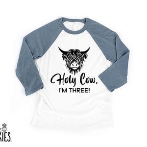 Holy Cow Birthday Raglan: Highland Cow Graphic Tee - BBL28194