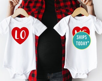 LO and VE Heart Onesies® Brand, Twin Valentine's Day Onesies® Brand, Babies First Valentine's Day Outfit