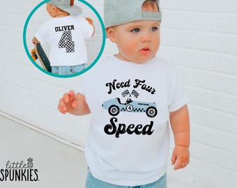 Need Four Speed T-Shirt: Personalized Race Car 4th Birthday Kids TShirts - PL16908
