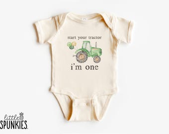Start Your Tractor I'm One Birthday Onesies® Brand: Farm Theme Party Shirt - PL16836