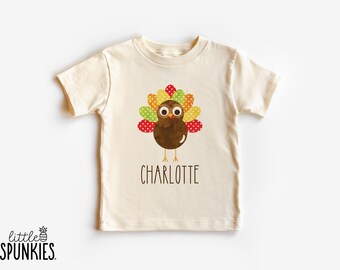Watercolor Turkey with Custom Name T-Shirt: Personalized Kids Thanksgiving Graphic Tee - JL10292