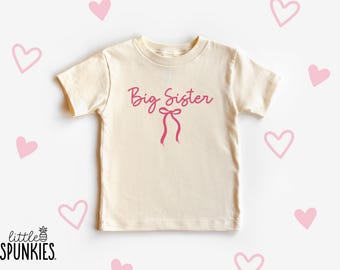 Coquette Pink Bow Big Sister T-Shirt: Pregnancy Reveal Gift for Girls - RL19010