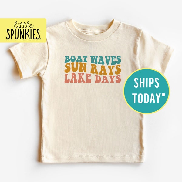 Vintage Lake Shirt, Boat Waves Sun Rays Lake Days Natural Toddler T-Shirt, Summer Break Graphic Tees