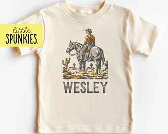 Personalized Cowboy Shirt with Name, Western Cowboy with Horse T-Shirt, Custom Toddler Natural Shirt (COWBOY w/ NAME)