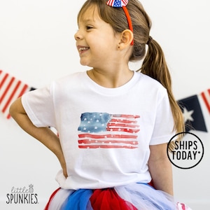 Watercolor American Flag Shirt for Kids, Toddler 4th of July Shirts, Fourth of July Graphic Tee - AL1484