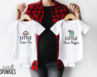 Twin Valentine's Day Onesies® Brand Bodysuit: Little Stud Muffin & Cutie Pie - KL11417