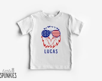 Patriotic Eagle with Sunglasses Name T-Shirt, Custom Kids 4th of July Shirt - AL1410