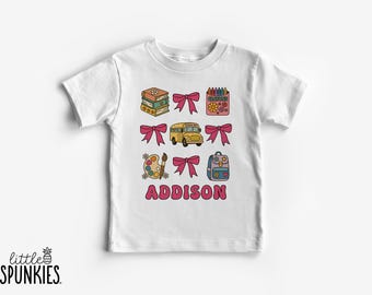Custom First Day of School T-Shirt: Coquette Pink Bows Doodles Shirt - WL23774