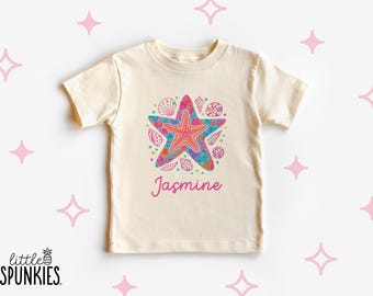 Camiseta de estrella de mar preppy con nombre personalizado: Camiseta bohemia retro de verano - YL25991