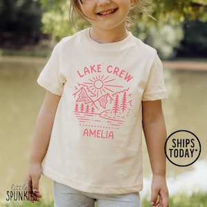 Custom Lake Crew Shirt for Kids, Personalized Camping T-Shirt, Toddler Natural Graphic Tee - YL25898