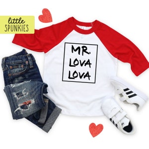Mr. Lova Lova Boys Valentines Day Raglan, Funny Shirt for Boy, V-Day Graphic Tee for Kids