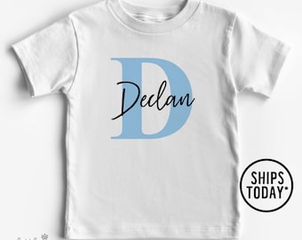 Personalized Initial Name T-Shirt: Custom Boys Blue Alphabet Letter Shirt - UL21350