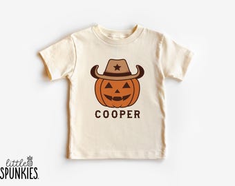 Halloween Rodeo T-Shirt, Cowboy Pumpkin with Kids Name Graphic Tee, Personalized Halloween Shirt - GL7858