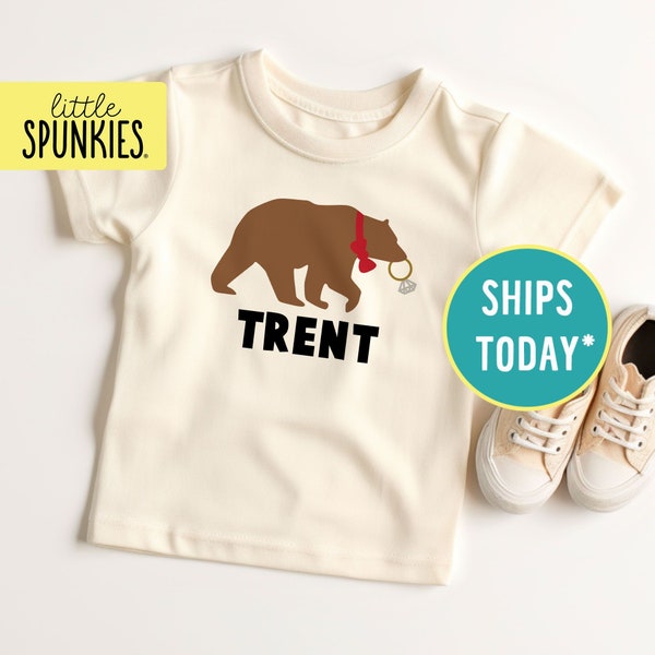 Ring Bearer Proposal Gift, Brown Bear with Diamond Ring T-Shirt, Nautral Toddler Tee  (BROWN RING BEAR)