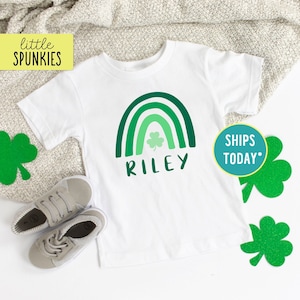 Personalized St. Patrick's Day Rainbow with Name T-Shirt, Green Rainbow Shirt, Kids St Patricks Day Shirts (CUSTOM LUCKY RAINBOW)