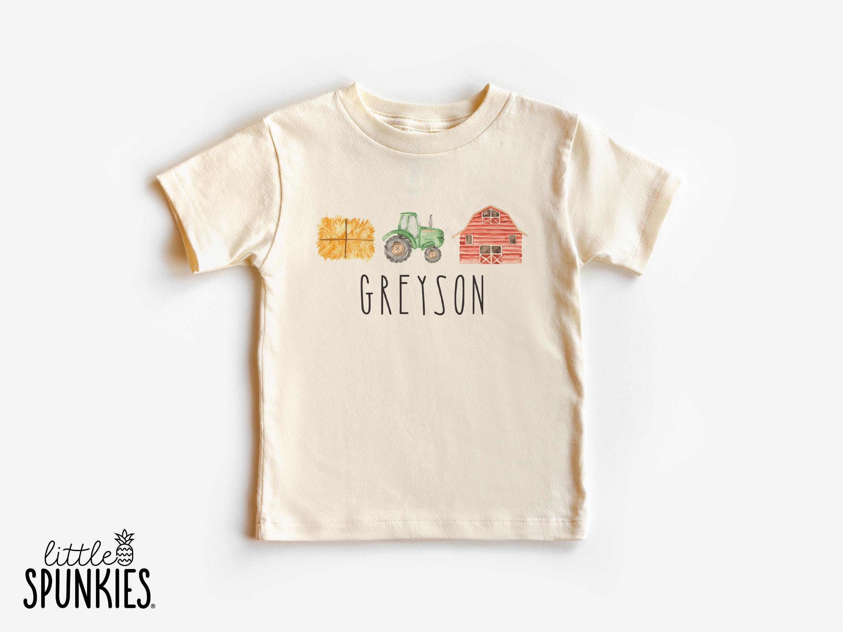 Cute Farm Graphic Tee With Name, Hay Tractor Barn With Custom Name