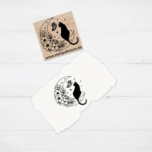 Stempel  - Motivstempel - Katze im Mond, Blumen, Schmetterling, fantasy- Geschenk - DIY Stempel zum Basteln von Karten, Papier, Holz, Stoff