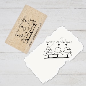 Motivstempel Weihnachten Merry Christmas - Tannenbäume - Geschenk - DIY Stempel zum Basteln von Karten, Papier, Stoff, Holz, Deko, Advent